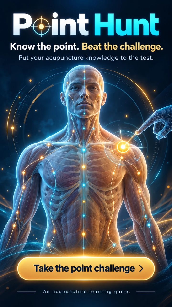 Point Hunt: acupuncture points glowing along the meridians of a body